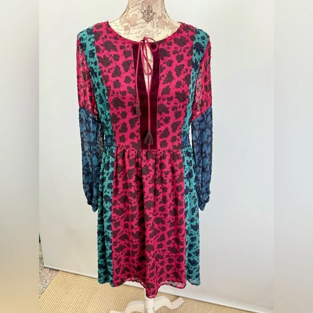 MATILDA JANE Burgundy and blue A Little Party velvet burnout hi lo dress size S - Picture 12 of 16